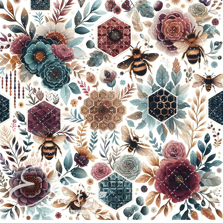 Floral Bees Colorful 22 Digital Images (Not Seamless)