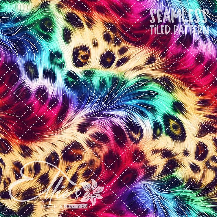 Neon Leopard Rainbow - 10 Tiled Pattern Digital Images (Seamless)