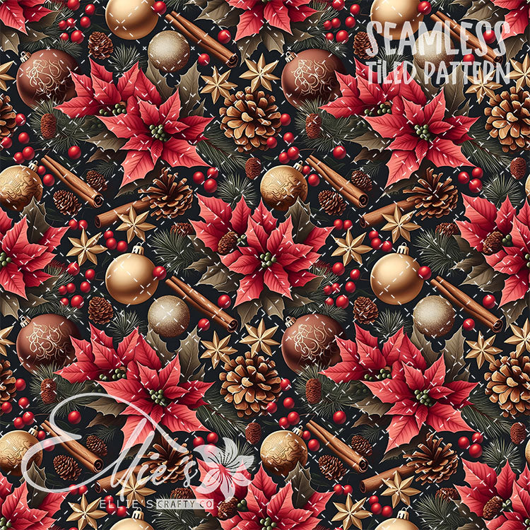 Florals Poinsettia V3 - 7 Tiled Pattern Digital Images (Seamless)