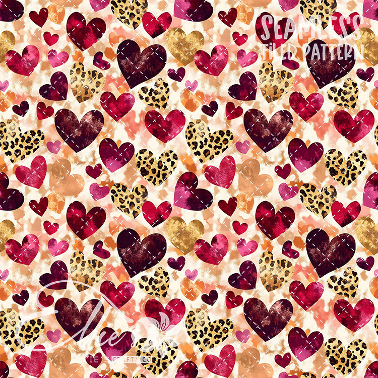 Leopard and Hearts - 25 Tiled Pattern Digital Images (Seamless)