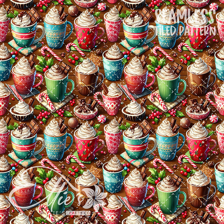 Christmas Hot Cocoa V1 - 10 Tiled Pattern Digital Images (Seamless)