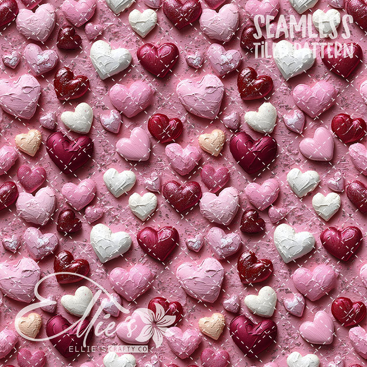 3D Pink and Red Hearts Valentines - 20 Tiled Pattern Digital Images (Seamless)