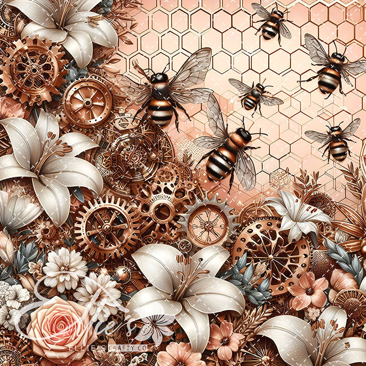 Steampunk Floral Bees V1 20 Digital Images (Not Seamless)