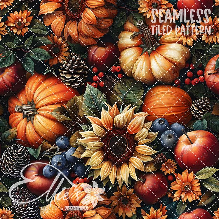 Fall Pumpkins and Sunflowers - 12 Tiled Pattern Digital Images (Seamless)