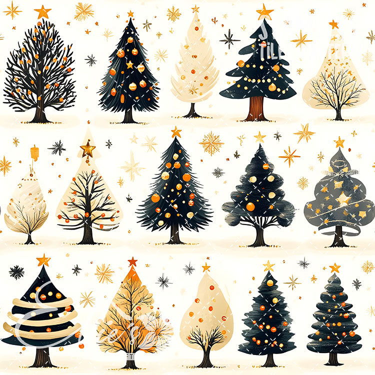 Boho Christmas Trees - 10 Tiled Pattern Digital Images (Seamless)