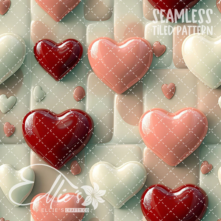 3D Pink and Red Hearts Valentines - 20 Tiled Pattern Digital Images (Seamless)