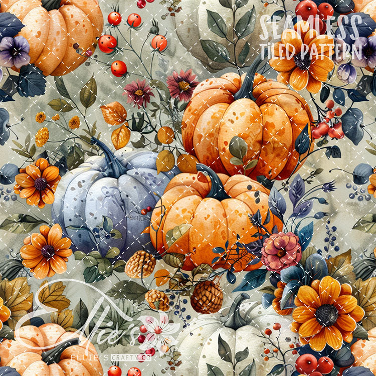 Watercolor Pumpkins Version 2 - 13 Tiled Pattern Digital Images (Seamless)