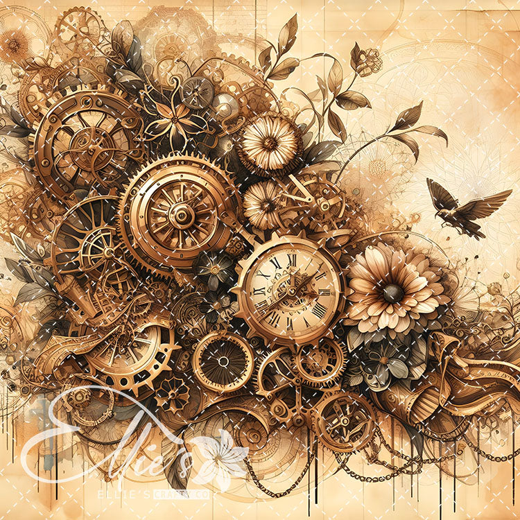 Steampunk Floral Antique V2 15 Digital Images (Not Seamless)