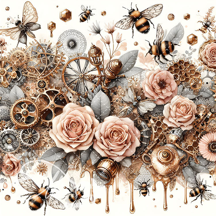 Steampunk Floral Bees V2 20 Digital Images (Not Seamless)