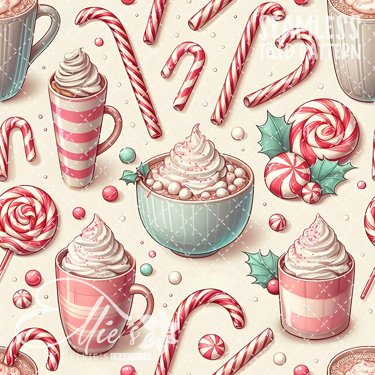Christmas Hot Cocoa V1 - 10 Tiled Pattern Digital Images (Seamless)