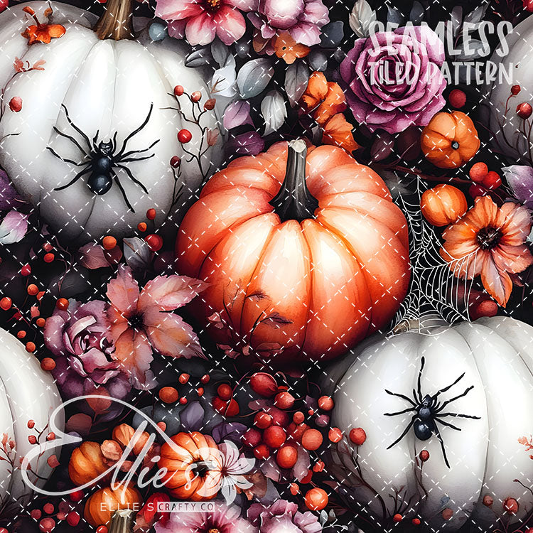 Halloween Pumpkins and Spiders - 12 Tiled Pattern Digital Images (Seamless)