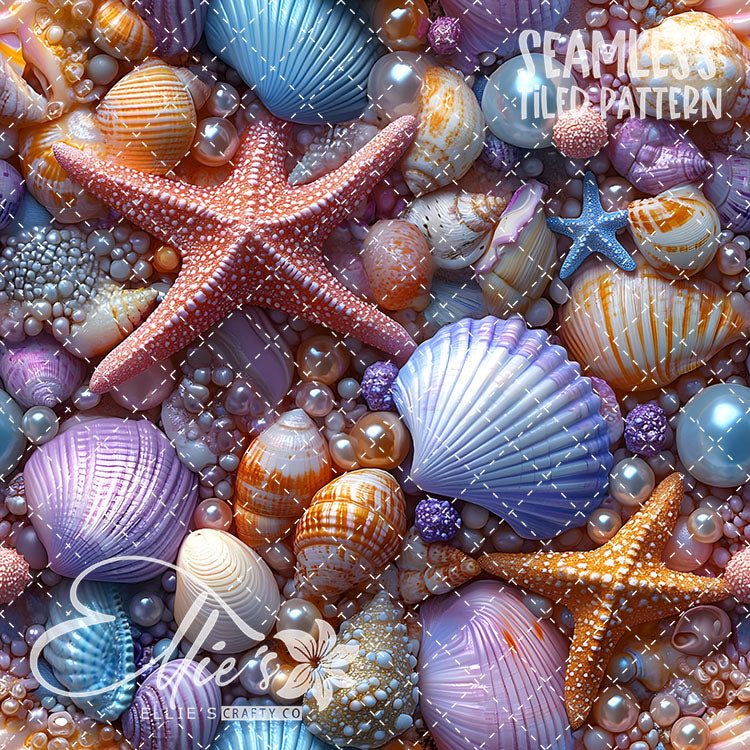 Seashells and Pearls - 14 Tiled Pattern Digital Images (Seamless)