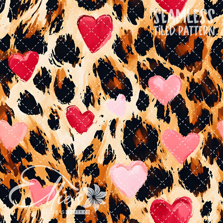 Leopard and Hearts - 25 Tiled Pattern Digital Images (Seamless)