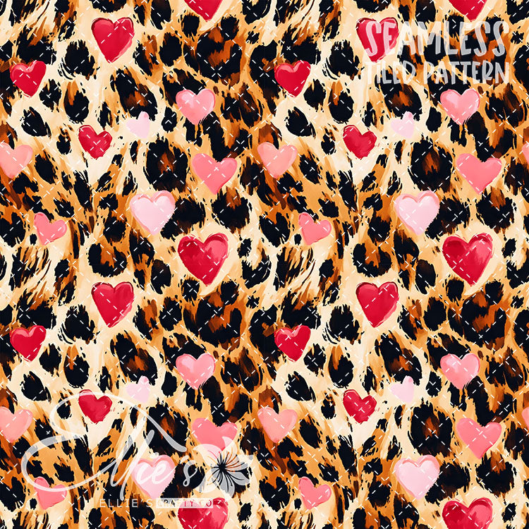 Leopard and Hearts - 25 Tiled Pattern Digital Images (Seamless)