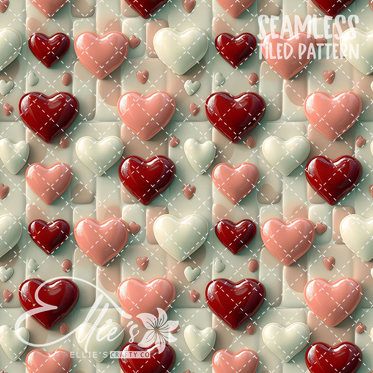 3D Pink and Red Hearts Valentines - 20 Tiled Pattern Digital Images (Seamless)