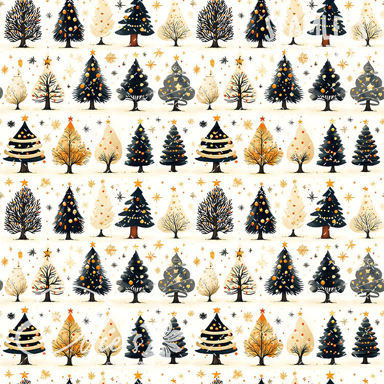 Boho Christmas Trees - 10 Tiled Pattern Digital Images (Seamless)