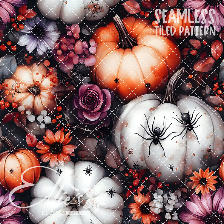 Halloween Pumpkins and Spiders - 12 Tiled Pattern Digital Images (Seamless)