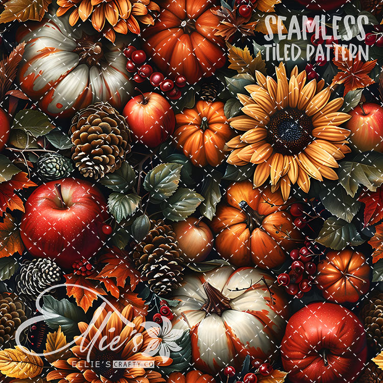 Fall Pumpkins and Sunflowers - 12 Tiled Pattern Digital Images (Seamless)