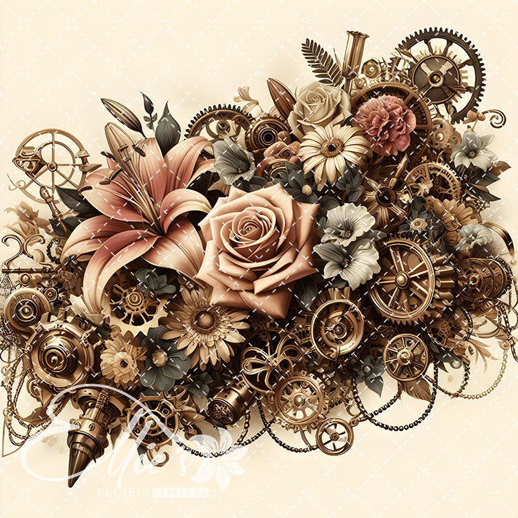 Steampunk Floral Antique V2 15 Digital Images (Not Seamless)