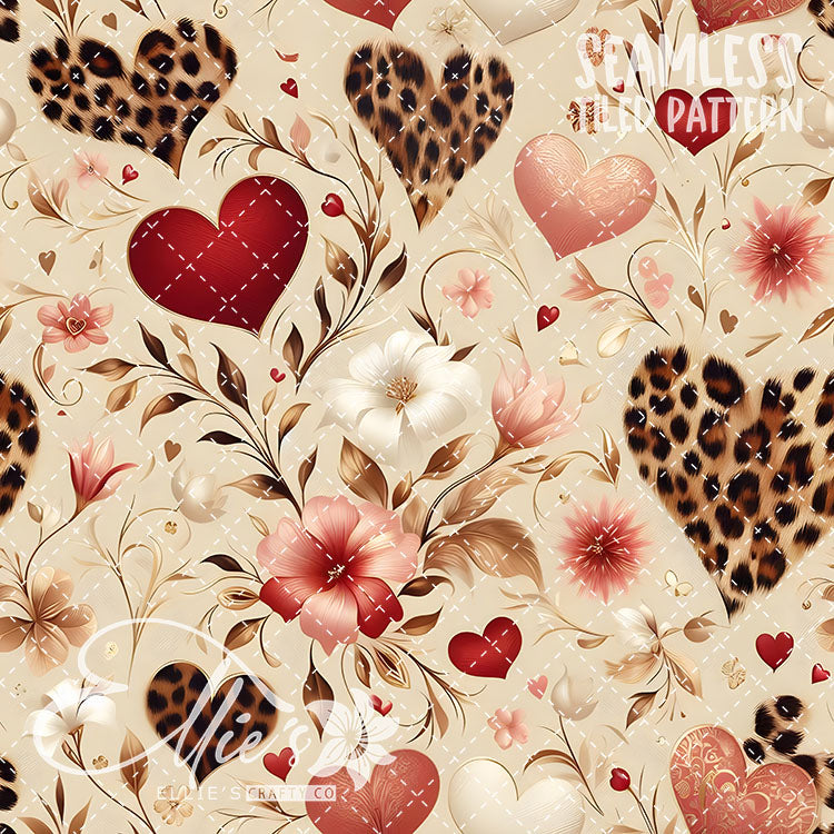 Leopard and Hearts - 25 Tiled Pattern Digital Images (Seamless)