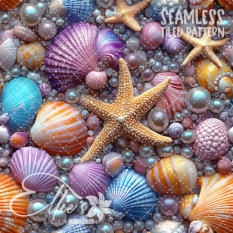 Seashells and Pearls - 14 Tiled Pattern Digital Images (Seamless)
