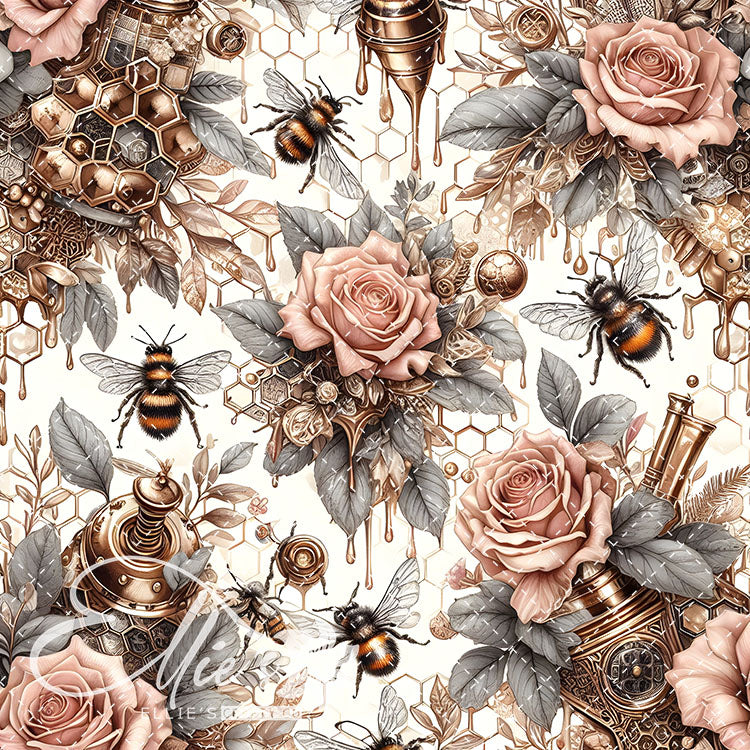 Steampunk Floral Bees V2 20 Digital Images (Not Seamless)