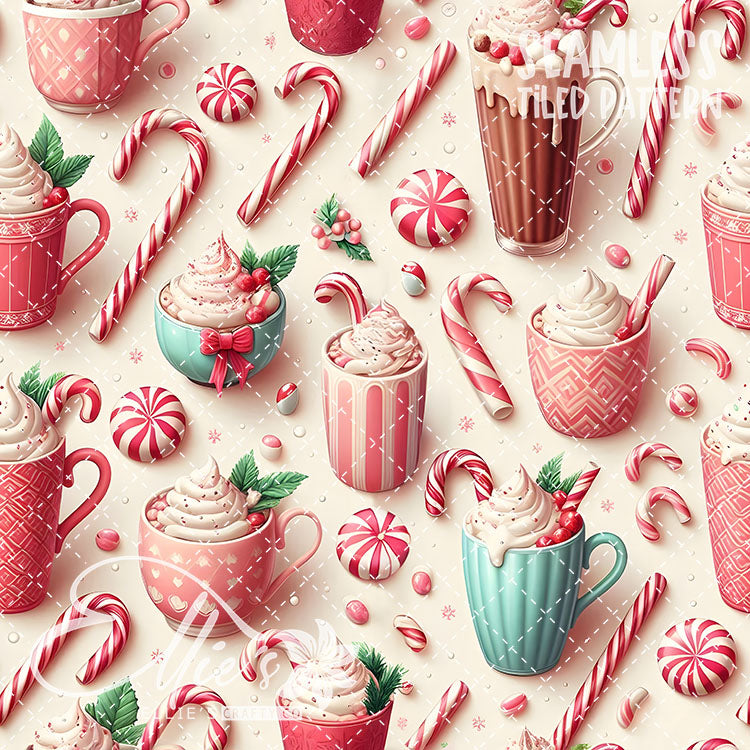 Christmas Hot Cocoa V1 - 10 Tiled Pattern Digital Images (Seamless)