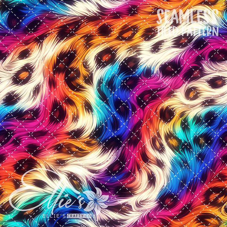 Neon Leopard Rainbow - 10 Tiled Pattern Digital Images (Seamless)