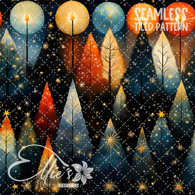 Boho Christmas Trees - 10 Tiled Pattern Digital Images (Seamless)