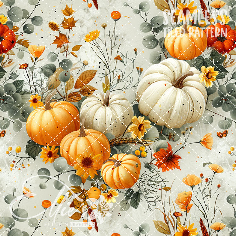Watercolor Pumpkins Version 1 - 13 Tiled Pattern Digital Images (Seamless)