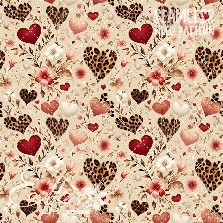 Leopard and Hearts - 25 Tiled Pattern Digital Images (Seamless)
