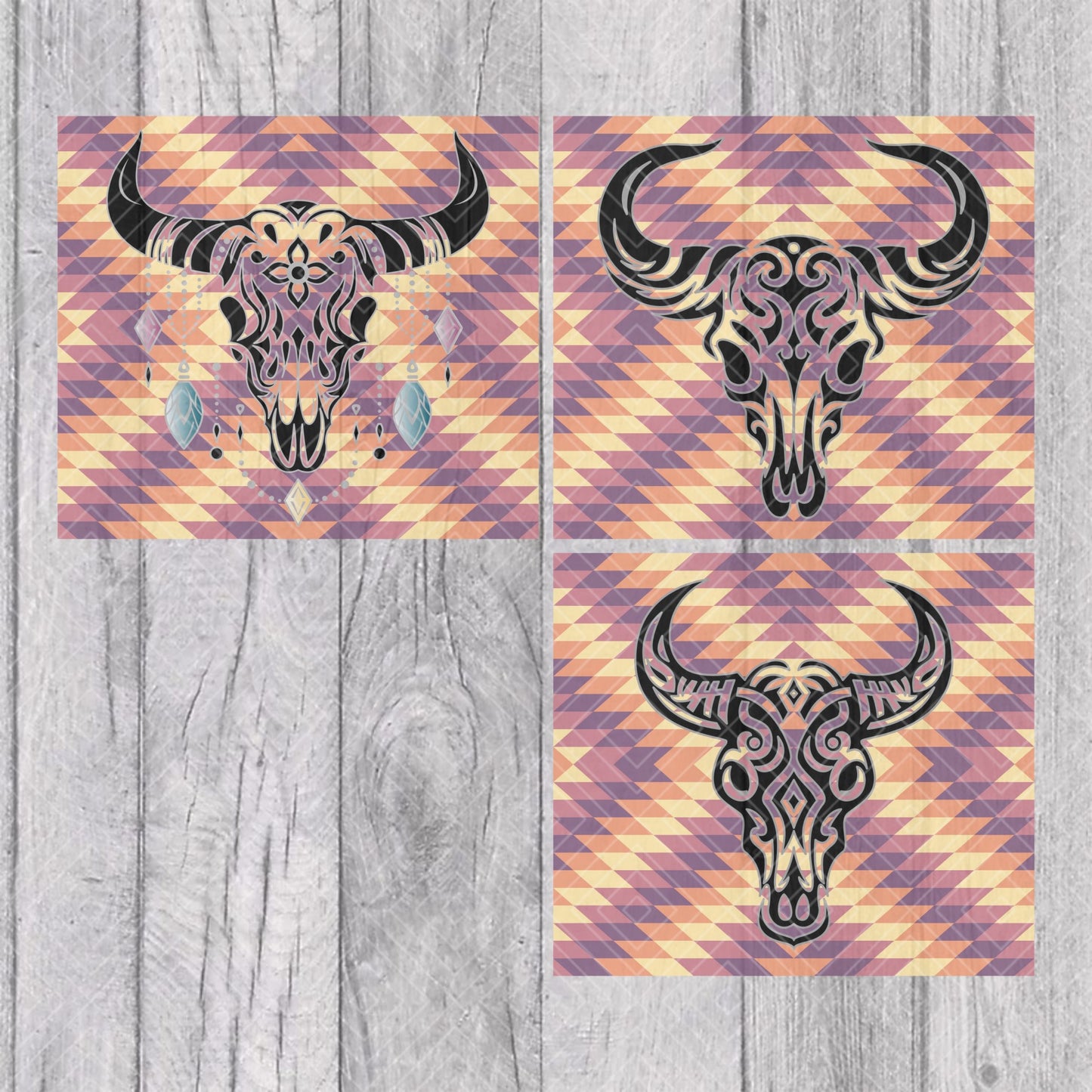 Bravo Inspired Southwestern Bull Skulls Template for Straight Tumblers