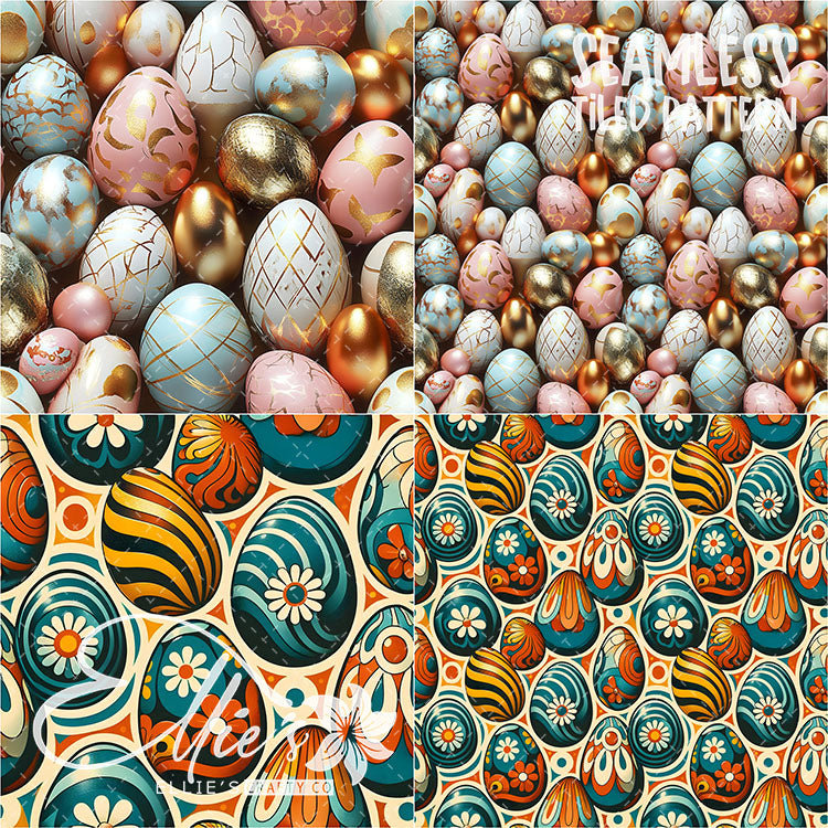 Easter Eggs - 21 Tiled Pattern Digital Images (Seamless) & 11 Images (Not Seamless)