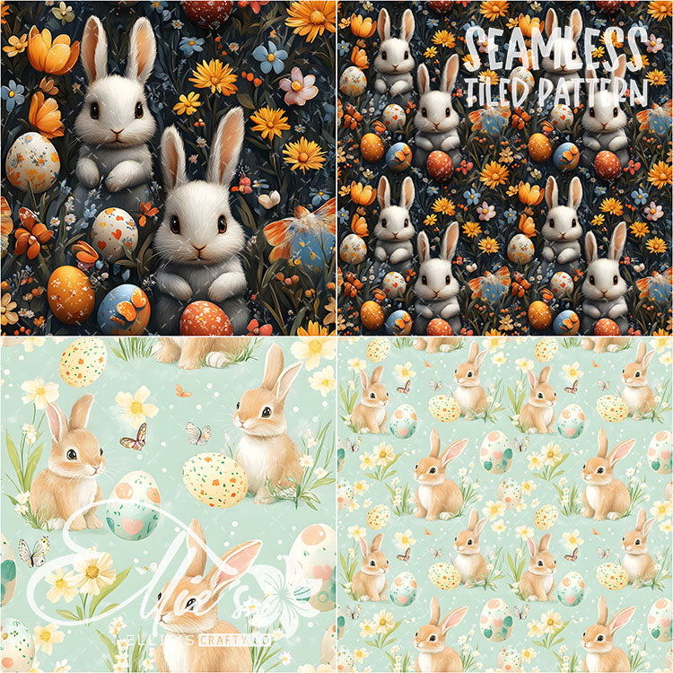 Easter Bunnies - 31 Tiled Pattern Digital Images (Seamless) & 3 Images (Not Seamless)