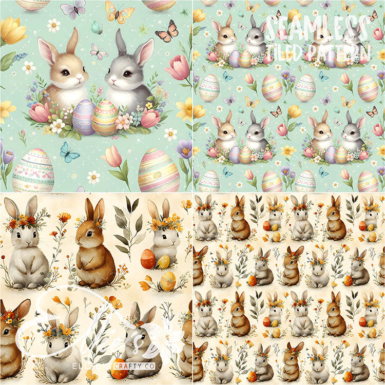 Easter Bunnies - 31 Tiled Pattern Digital Images (Seamless) & 3 Images (Not Seamless)