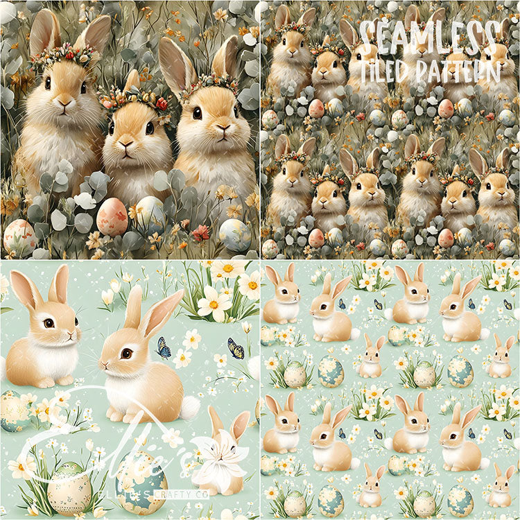 Easter Bunnies - 31 Tiled Pattern Digital Images (Seamless) & 3 Images (Not Seamless)