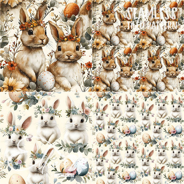 Easter Bunnies - 31 Tiled Pattern Digital Images (Seamless) & 3 Images (Not Seamless)