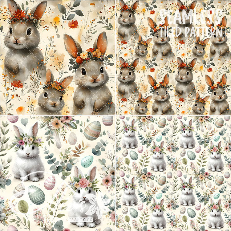 Easter Bunnies - 31 Tiled Pattern Digital Images (Seamless) & 3 Images (Not Seamless)