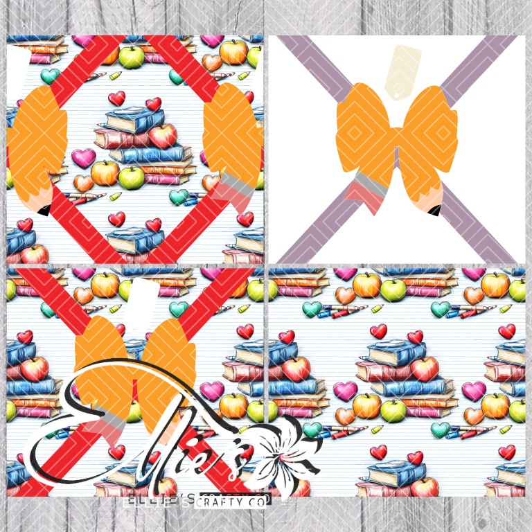 Editable Pencil Bow and Digital Images (Seamless) for Straight Tumblers (Single cutline Template and offsets not include)