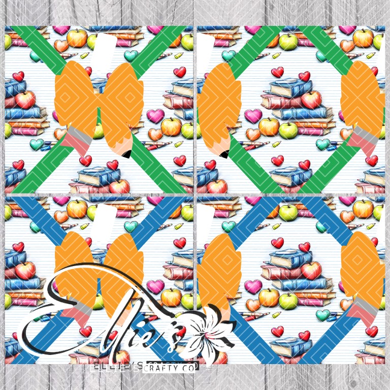Editable Pencil Bow and Digital Images (Seamless) for Straight Tumblers (Single cutline Template and offsets not include)