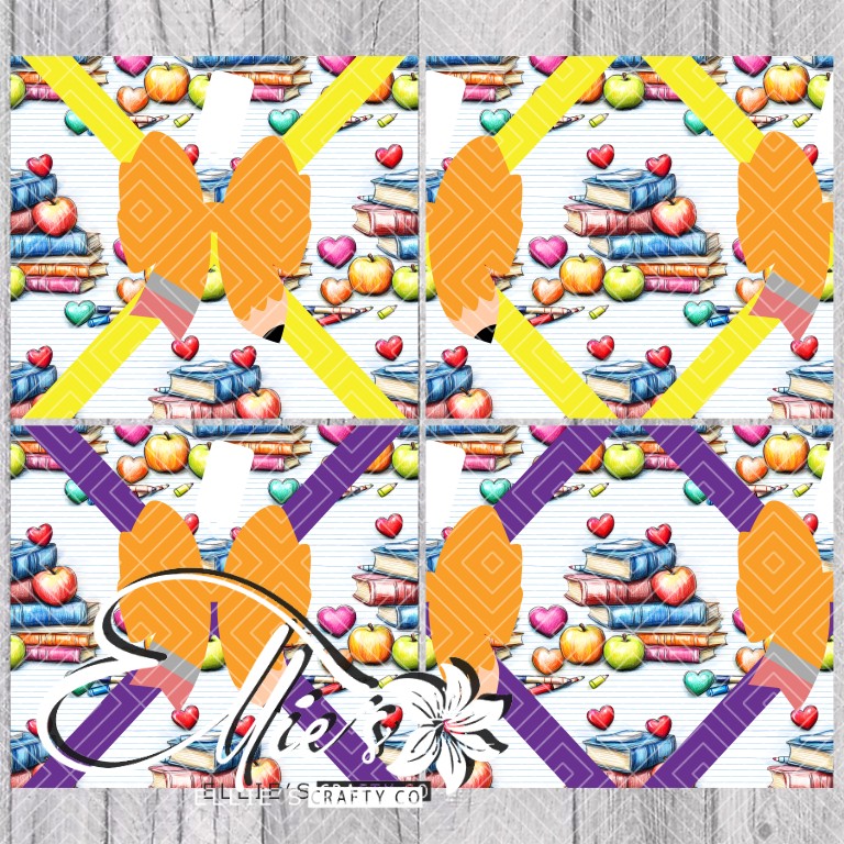 Editable Pencil Bow and Digital Images (Seamless) for Straight Tumblers (Single cutline Template and offsets not include)