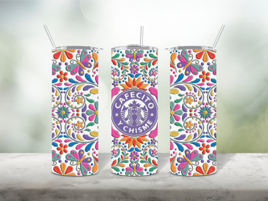 Starbucks Cafecito Y Chisme Embroidery Tumbler Wrap
