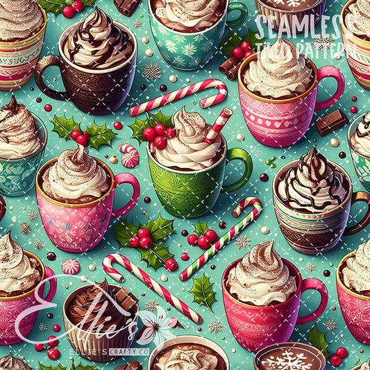 Christmas Hot Cocoa V1 - 10 Tiled Pattern Digital Images (Seamless)