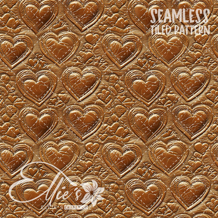 Tooled Leather Hearts - 25 Tiled Pattern Digital Images (Seamless)