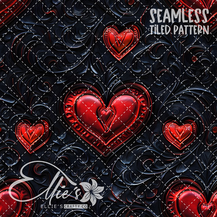 Tooled Leather Hearts - 25 Tiled Pattern Digital Images (Seamless)