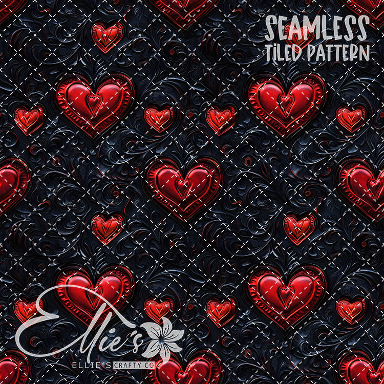 Tooled Leather Hearts - 25 Tiled Pattern Digital Images (Seamless)