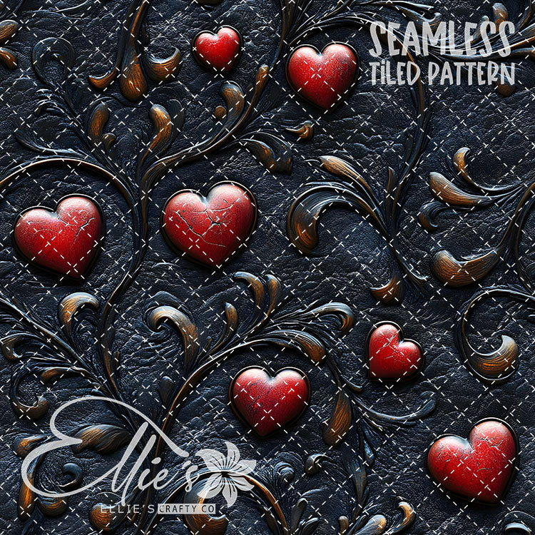 Tooled Leather Hearts - 25 Tiled Pattern Digital Images (Seamless)