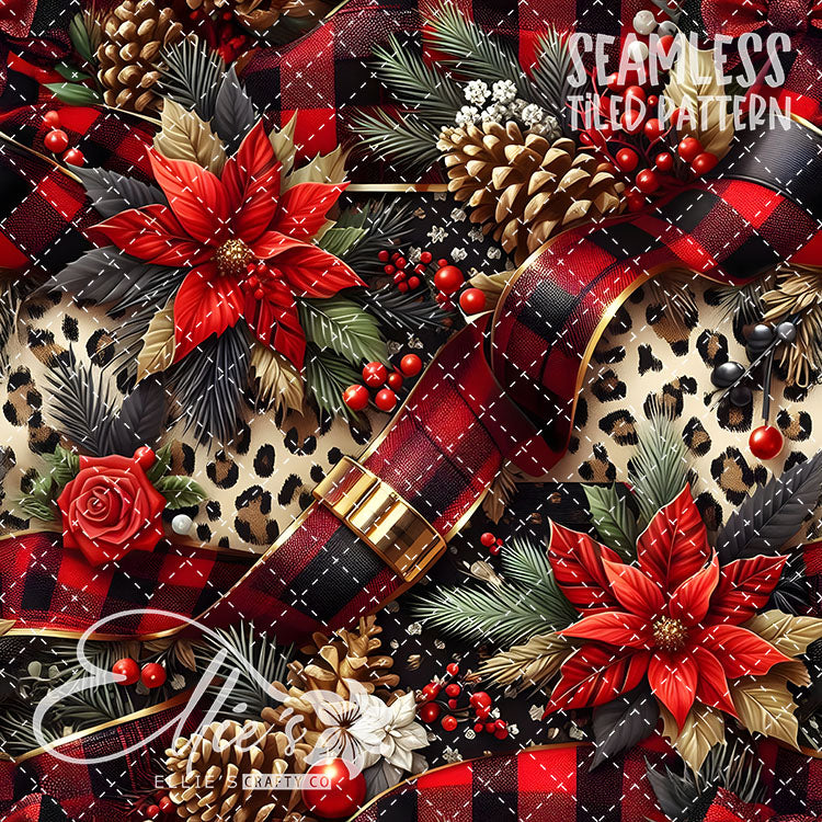 Leopard Christmas - 14 Tiled Pattern Digital Images (Seamless)