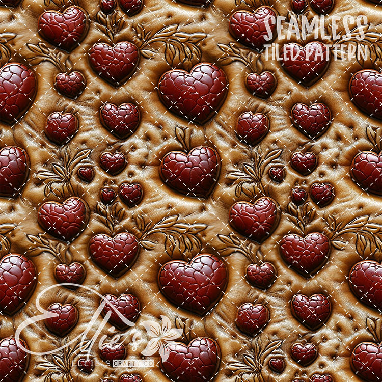 Tooled Leather Hearts - 25 Tiled Pattern Digital Images (Seamless)