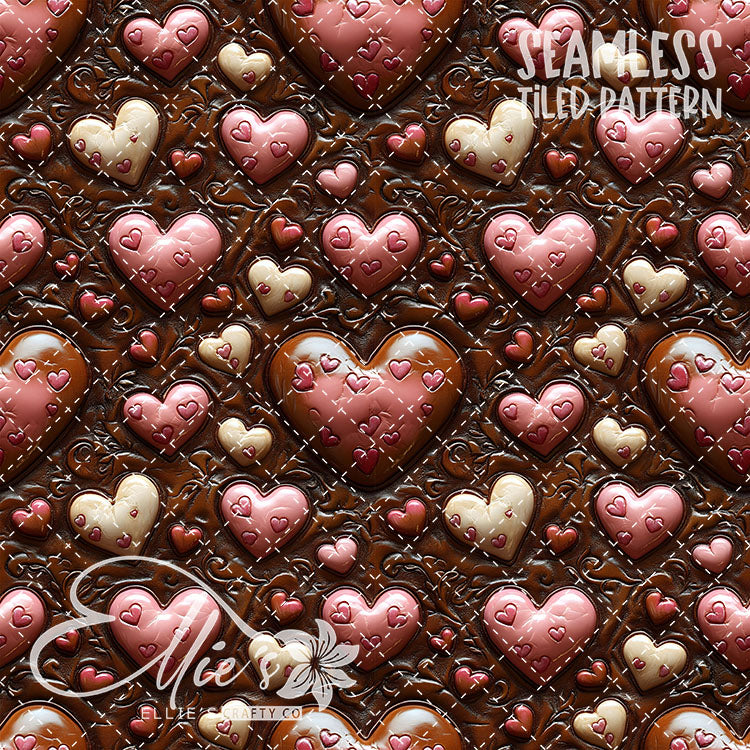 Tooled Leather Hearts - 25 Tiled Pattern Digital Images (Seamless)